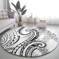 Polynesia Plumeria Lei Round Carpet White Curves Motif