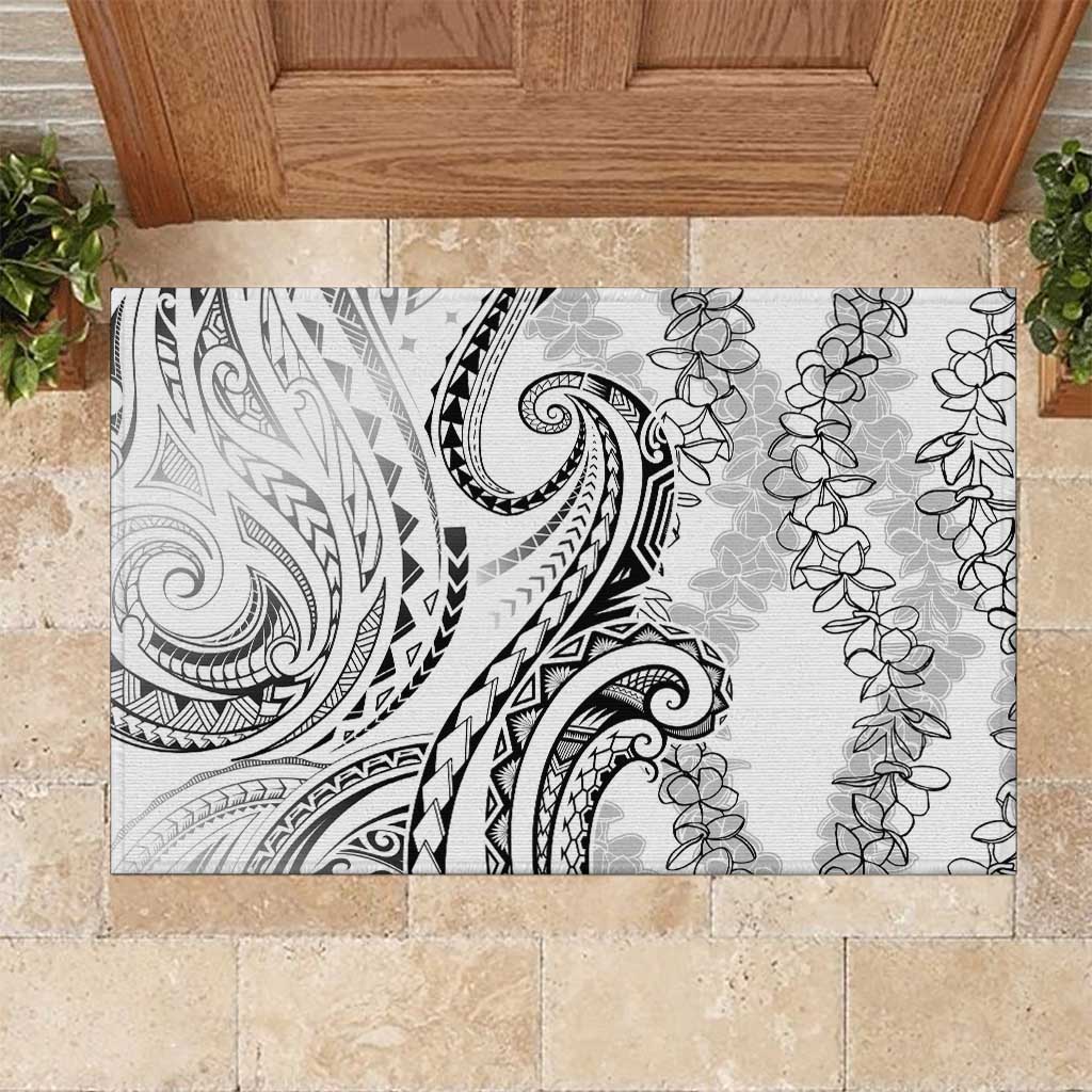 Polynesia Plumeria Lei Rubber Doormat White Curves Motif LT7 White - Polynesian Pride