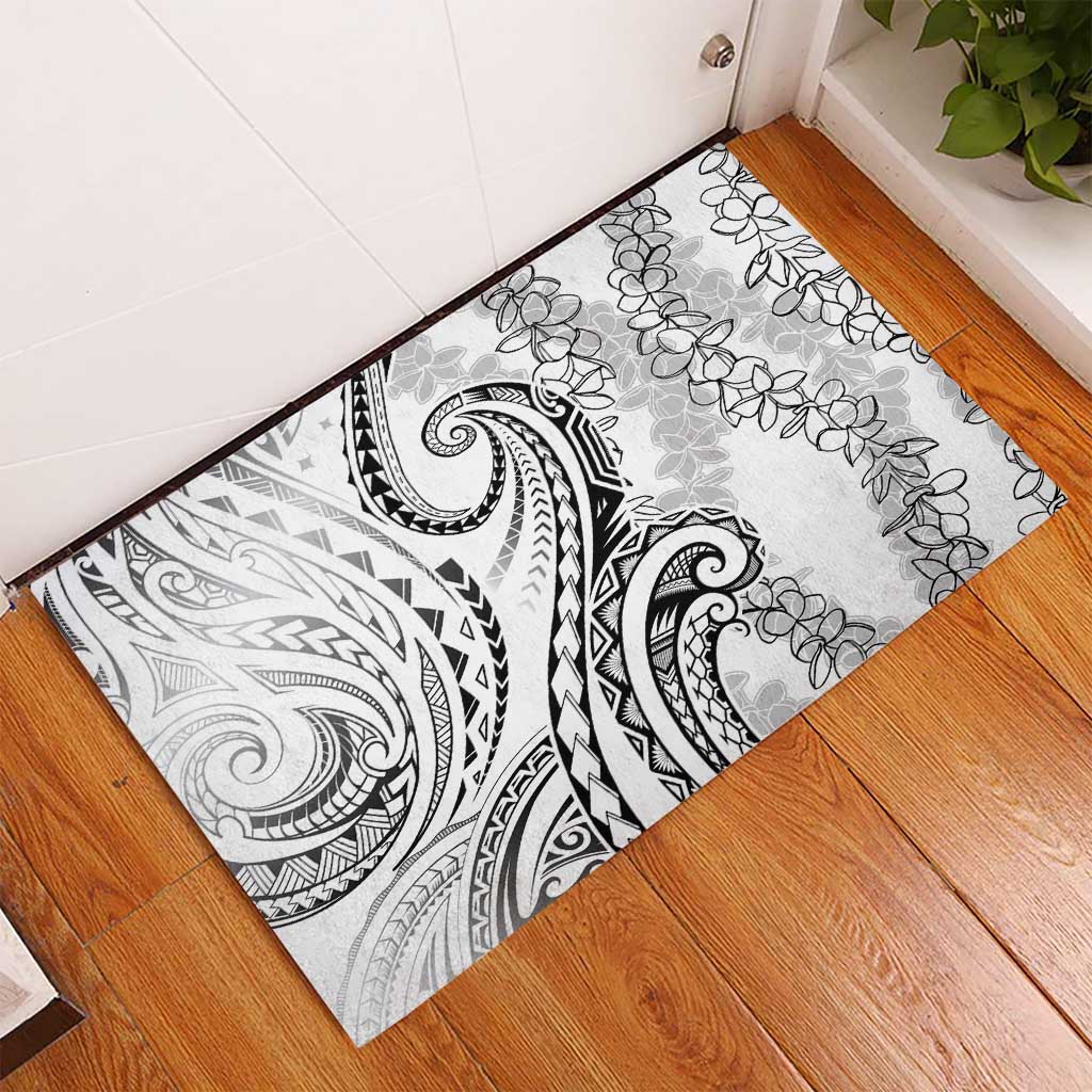 Polynesia Plumeria Lei Rubber Doormat White Curves Motif LT7 - Polynesian Pride