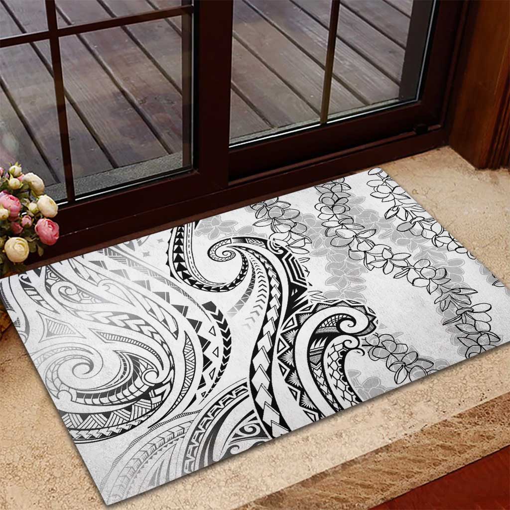 Polynesia Plumeria Lei Rubber Doormat White Curves Motif LT7 - Polynesian Pride