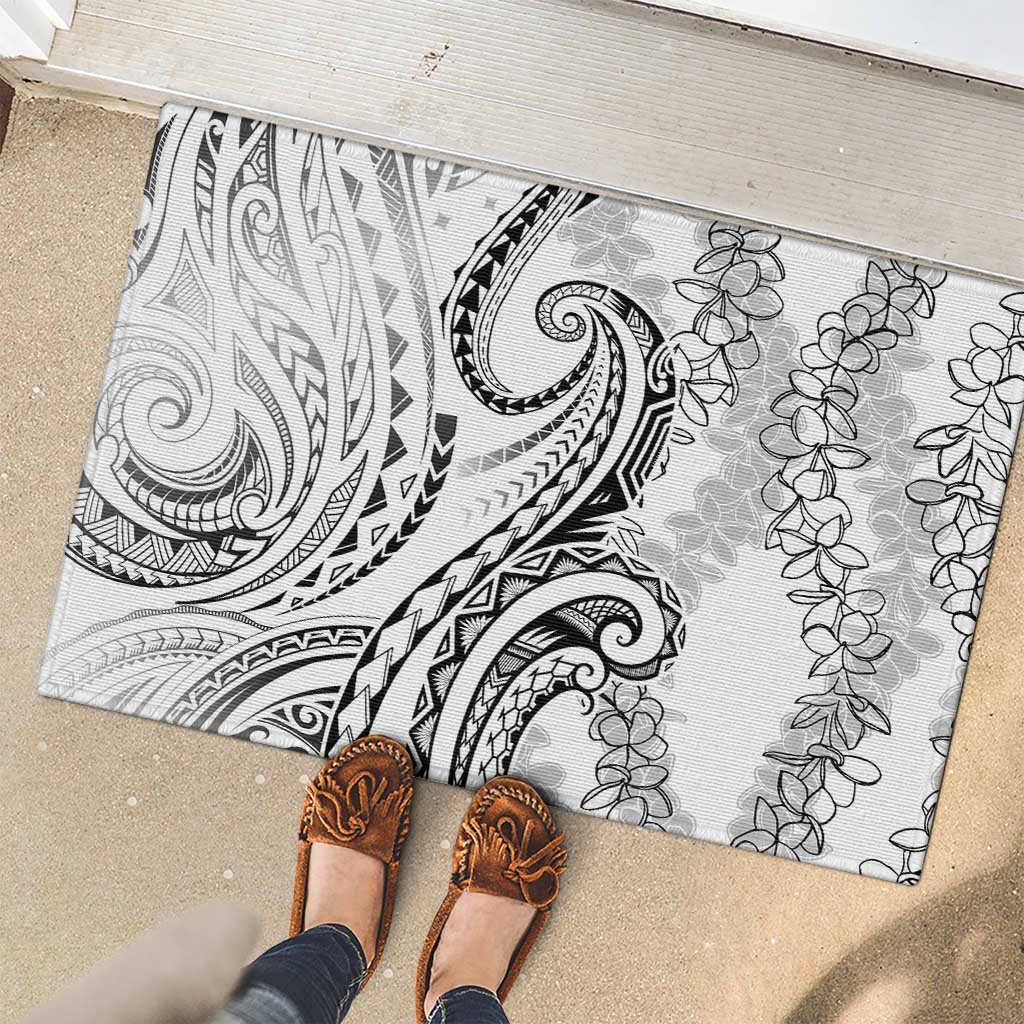 Polynesia Plumeria Lei Rubber Doormat White Curves Motif LT7 - Polynesian Pride