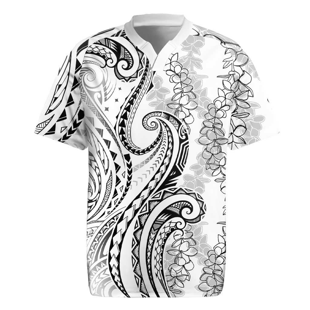 Polynesia Plumeria Lei Rugby Jersey White Curves Motif