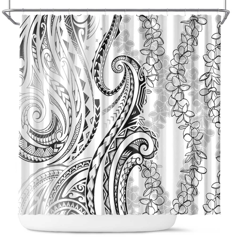 Polynesia Plumeria Lei Shower Curtain White Curves Motif LT7 White - Polynesian Pride
