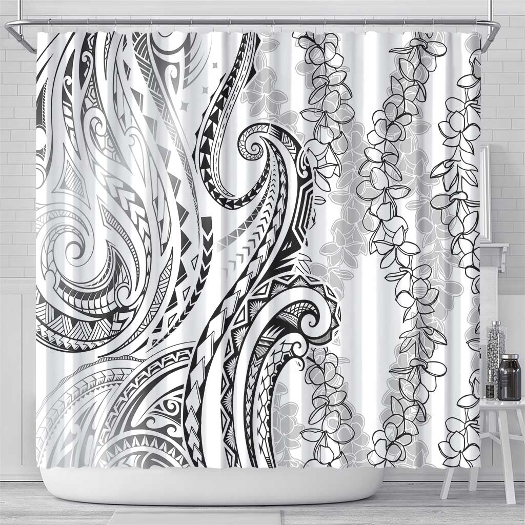Polynesia Plumeria Lei Shower Curtain White Curves Motif