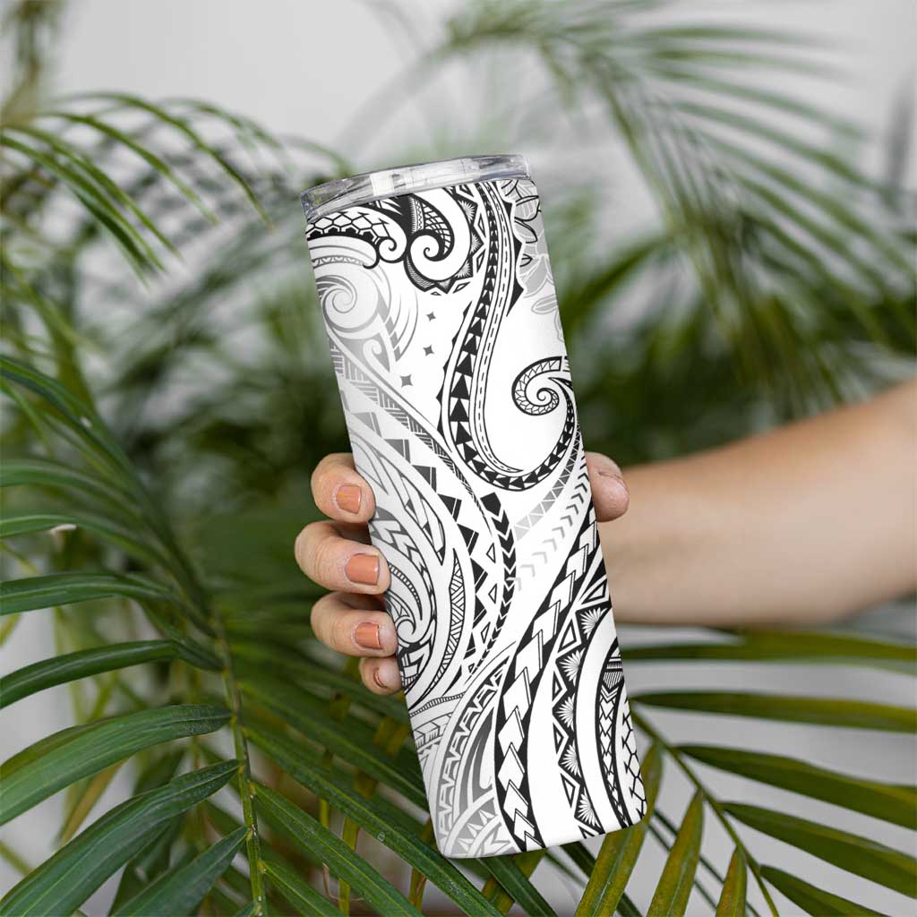 Polynesia Plumeria Lei Skinny Tumbler White Curves Motif LT7 - Polynesian Pride