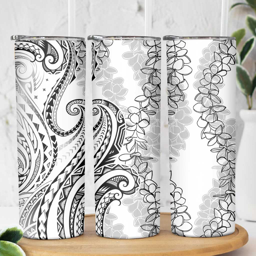 Polynesia Plumeria Lei Skinny Tumbler White Curves Motif LT7 - Polynesian Pride