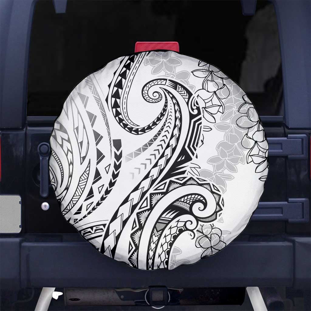 Polynesia Plumeria Lei Spare Tire Cover White Curves Motif