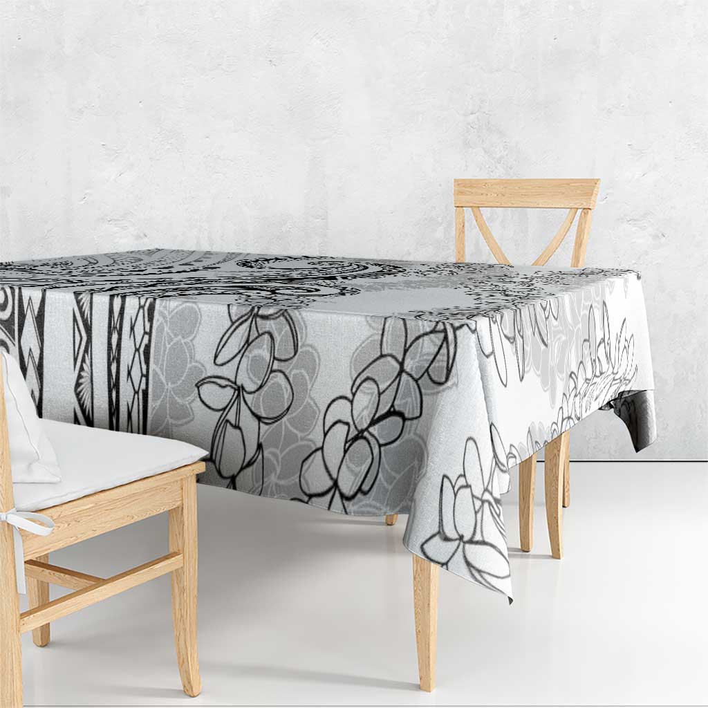 Polynesia Plumeria Lei Tablecloth White Curves Motif