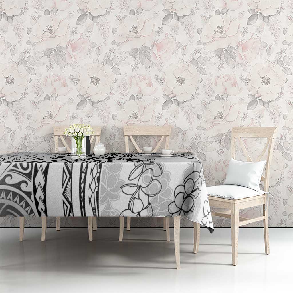 Polynesia Plumeria Lei Tablecloth White Curves Motif