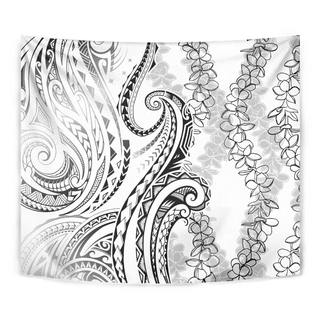 Polynesia Plumeria Lei Tapestry White Curves Motif