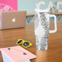 Polynesia Plumeria Lei Tumbler With Handle White Curves Motif