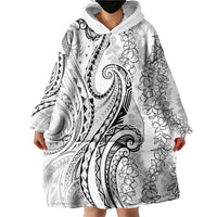 Polynesia Plumeria Lei Wearable Blanket Hoodie White Curves Motif