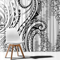 Polynesia Plumeria Lei Window Curtain White Curves Motif