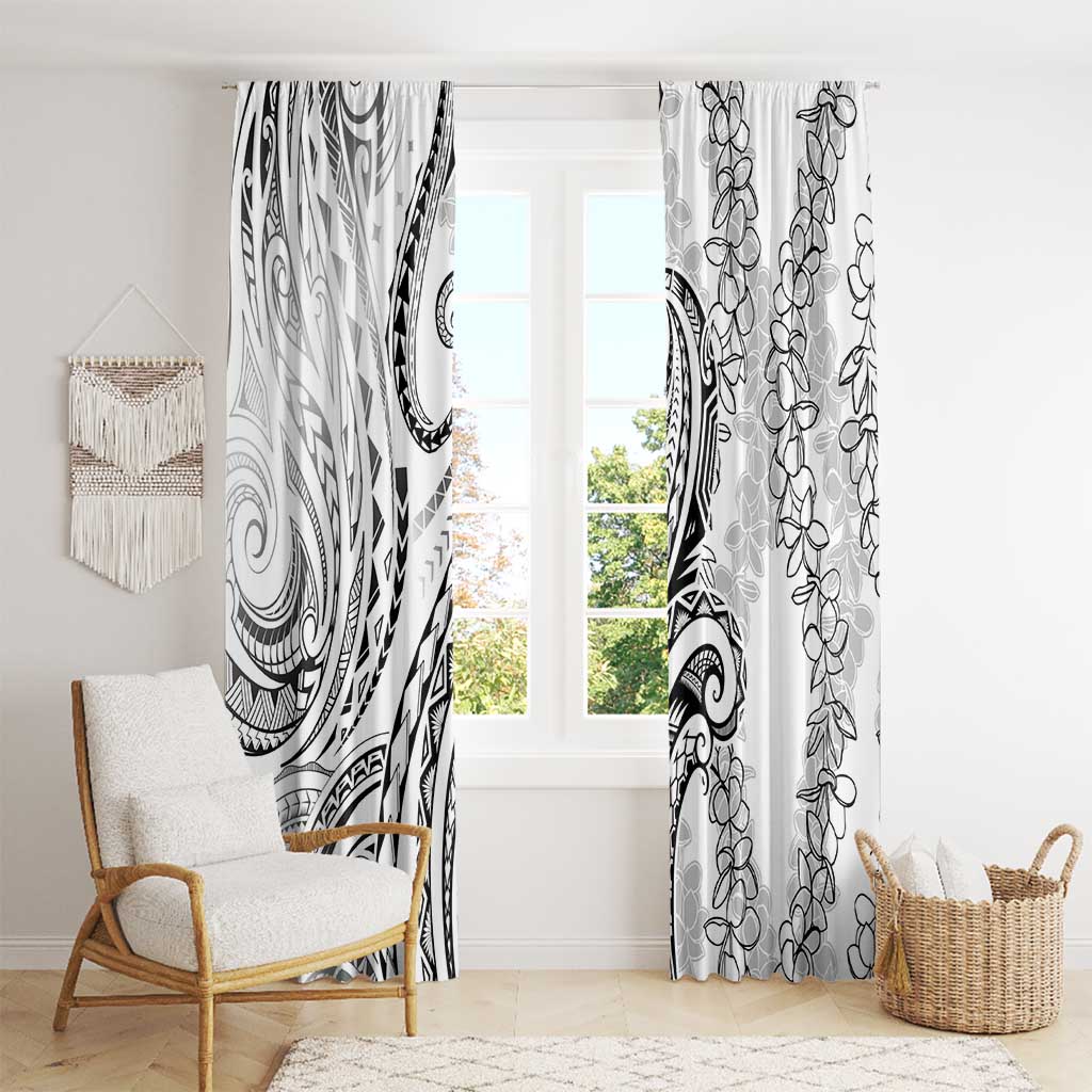 Polynesia Plumeria Lei Window Curtain White Curves Motif