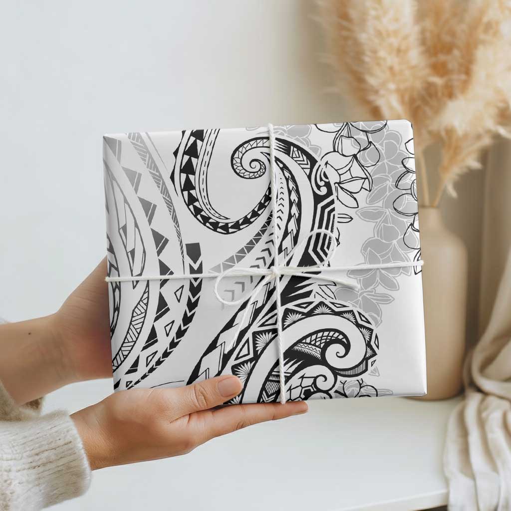 Polynesia Plumeria Lei Wrapping Paper White Curves Motif LT7 - Polynesian Pride