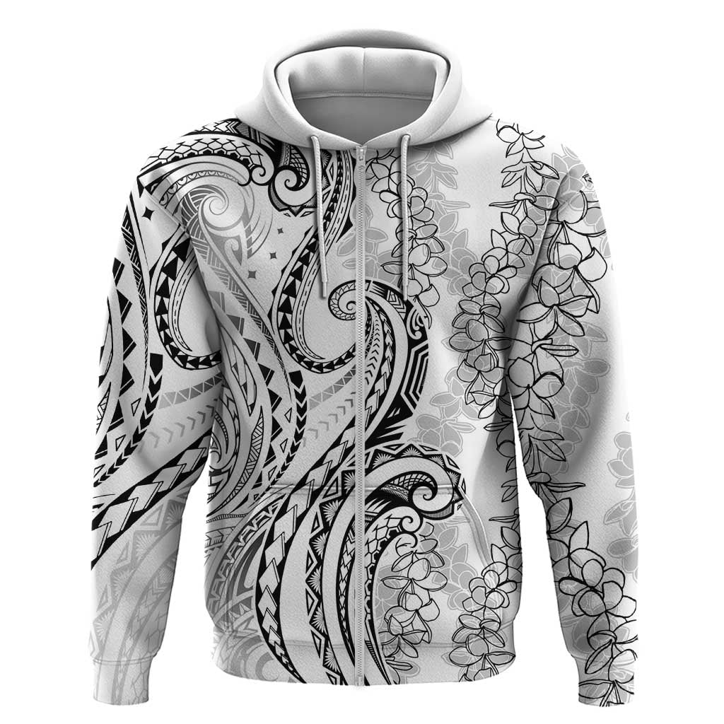 Polynesia Plumeria Lei Zip Hoodie White Curves Motif LT7 Zip Hoodie White - Polynesian Pride