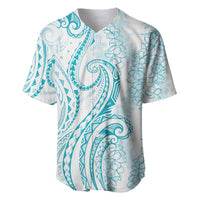 Polynesia Plumeria Lei Baseball Jersey White Turquoise Curves Motif