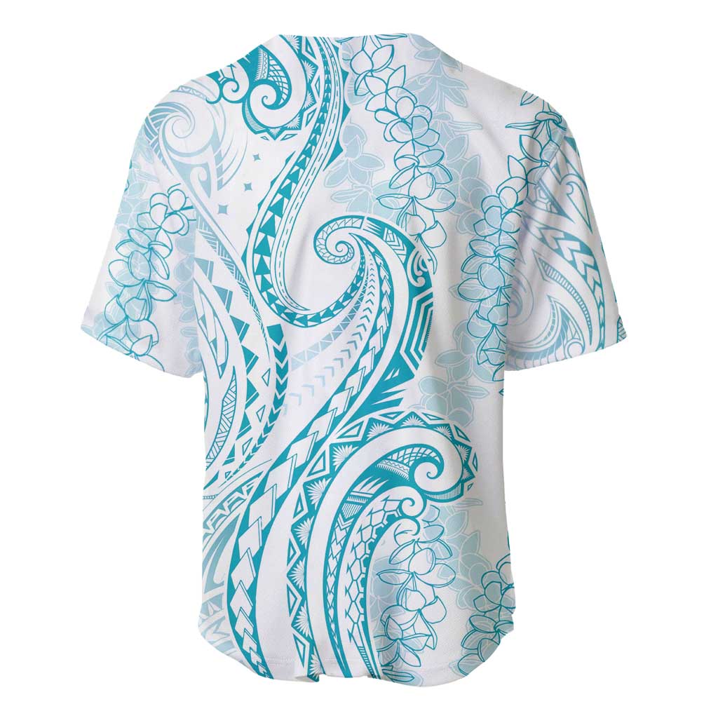 Polynesia Plumeria Lei Baseball Jersey White Turquoise Curves Motif