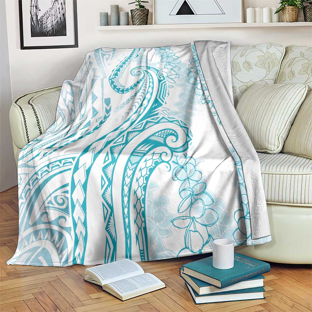 Polynesia Plumeria Lei Blanket White Turquoise Curves Motif LT7 Turquoise - Polynesian Pride