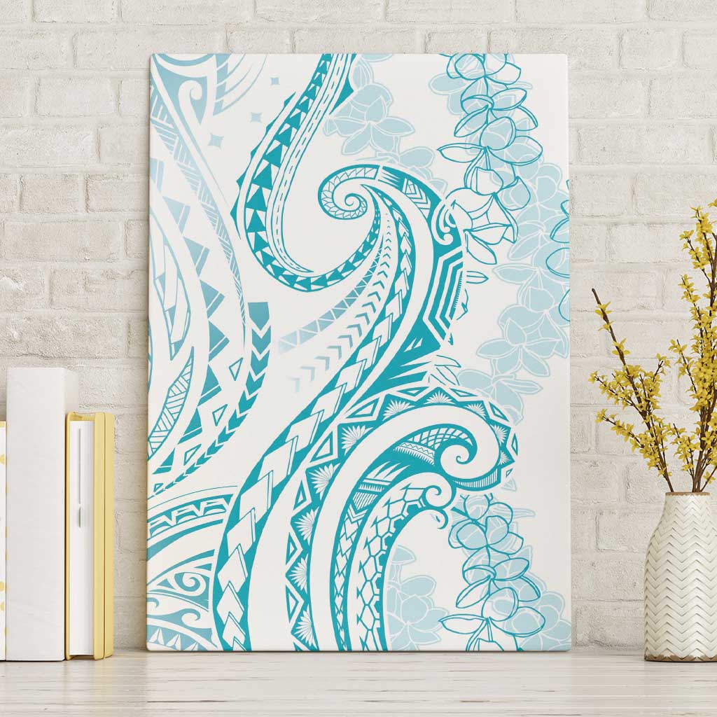 Polynesia Plumeria Lei Canvas Wall Art White Turquoise Curves Motif LT7 Without Frame Turquoise - Polynesian Pride