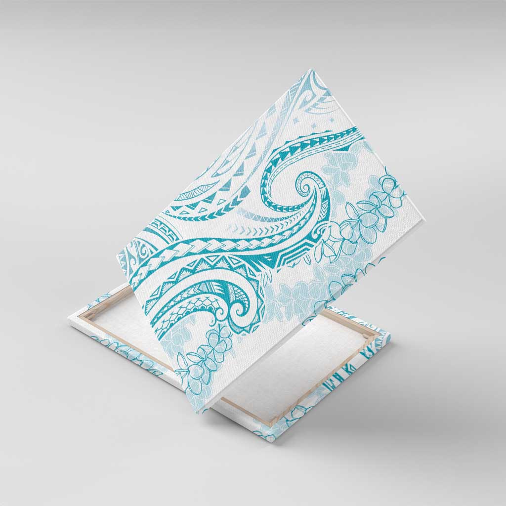 Polynesia Plumeria Lei Canvas Wall Art White Turquoise Curves Motif