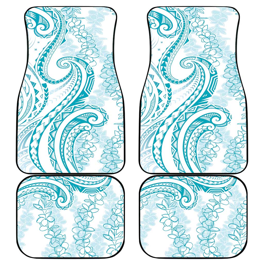 Polynesia Plumeria Lei Car Mats White Turquoise Curves Motif