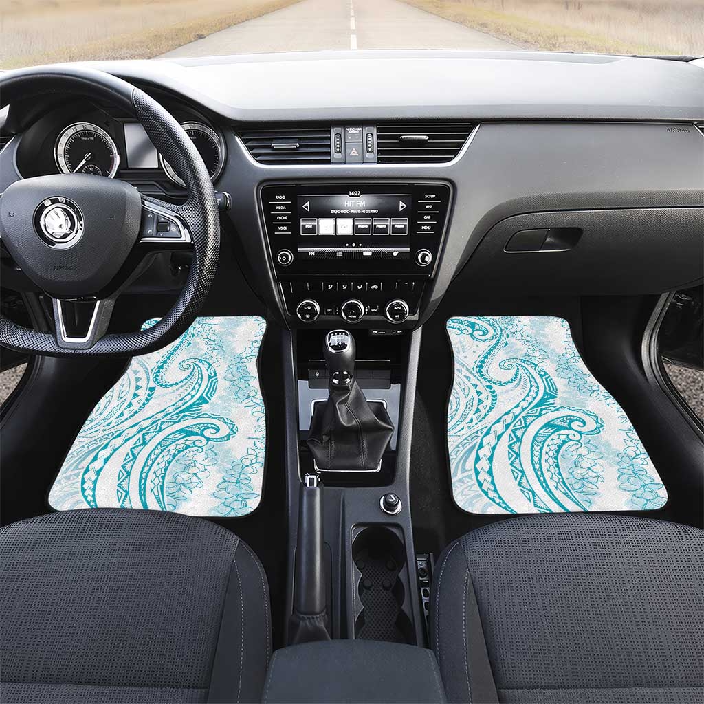 Polynesia Plumeria Lei Car Mats White Turquoise Curves Motif