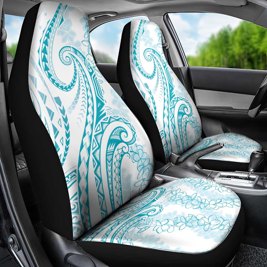Polynesia Plumeria Lei Car Seat Cover White Turquoise Curves Motif LT7 - Polynesian Pride