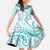 Polynesia Plumeria Lei Family Matching Long Sleeve Bodycon Dress and Hawaiian Shirt White Turquoise Curves Motif