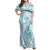 Polynesia Plumeria Lei Family Matching Off Shoulder Maxi Dress and Hawaiian Shirt White Turquoise Curves Motif