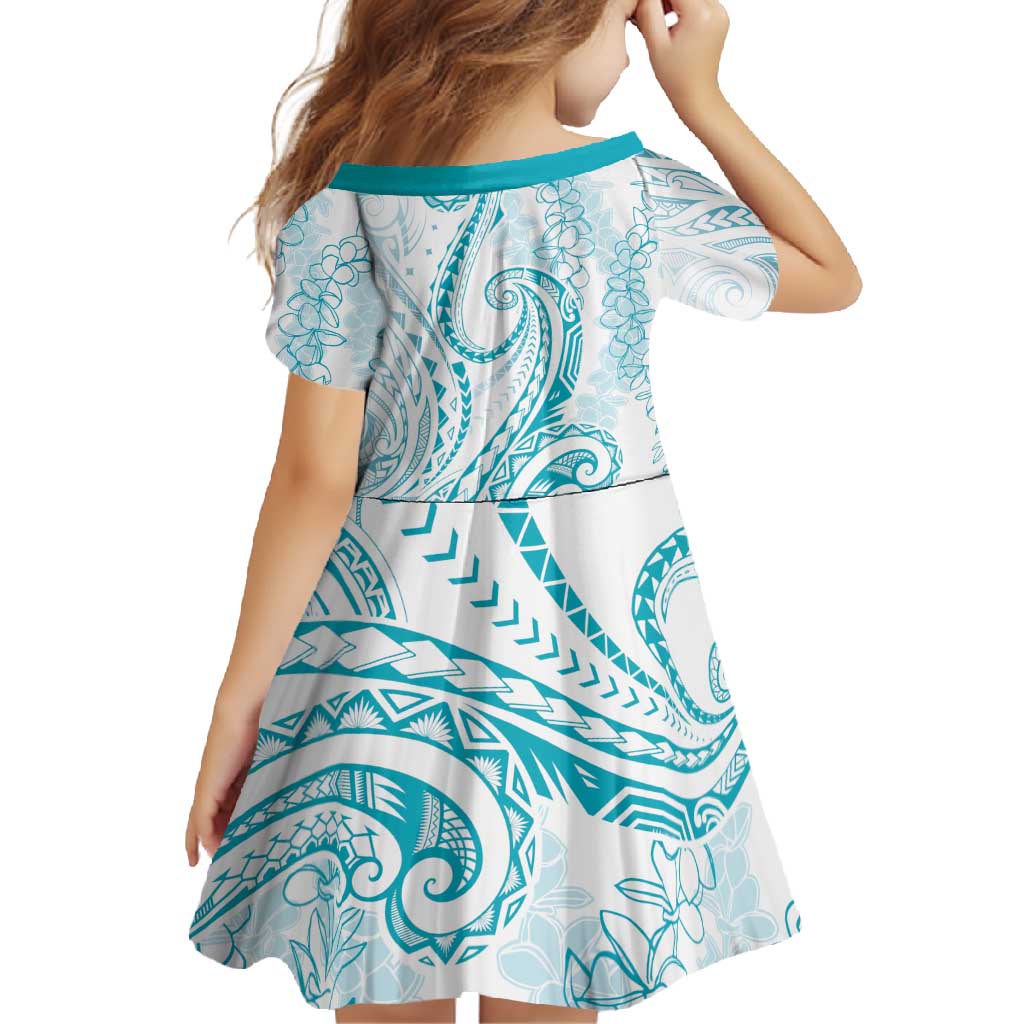 Polynesia Plumeria Lei Family Matching Summer Maxi Dress and Hawaiian Shirt White Turquoise Curves Motif LT7 - Polynesian Pride