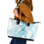 Polynesia Plumeria Lei Leather Tote Bag White Turquoise Curves Motif