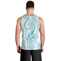 Polynesia Plumeria Lei Men Tank Top White Turquoise Curves Motif