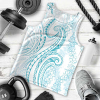 Polynesia Plumeria Lei Men Tank Top White Turquoise Curves Motif