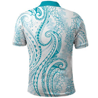 Polynesia Plumeria Lei Polo Shirt White Turquoise Curves Motif