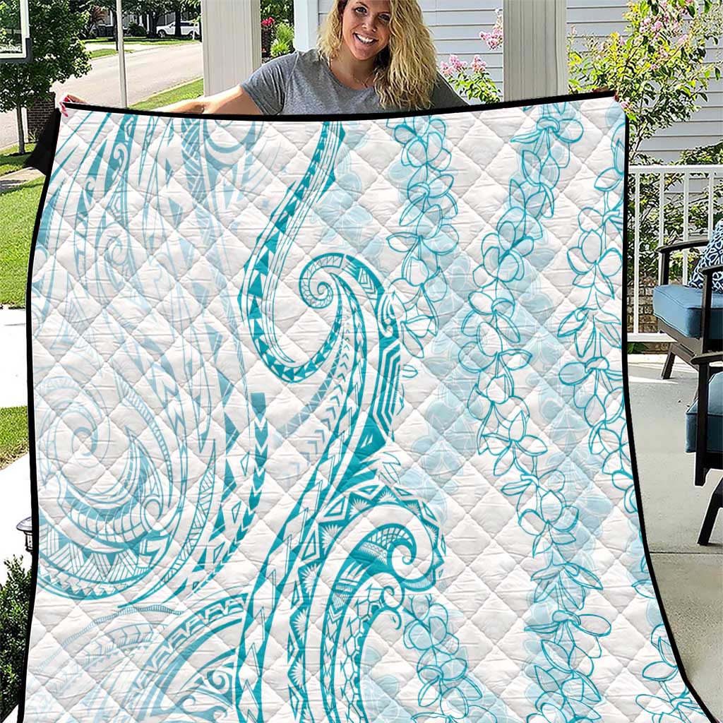 Polynesia Plumeria Lei Quilt White Turquoise Curves Motif LT7 Turquoise - Polynesian Pride