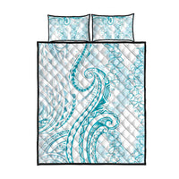 Polynesia Plumeria Lei Quilt Bed Set White Turquoise Curves Motif