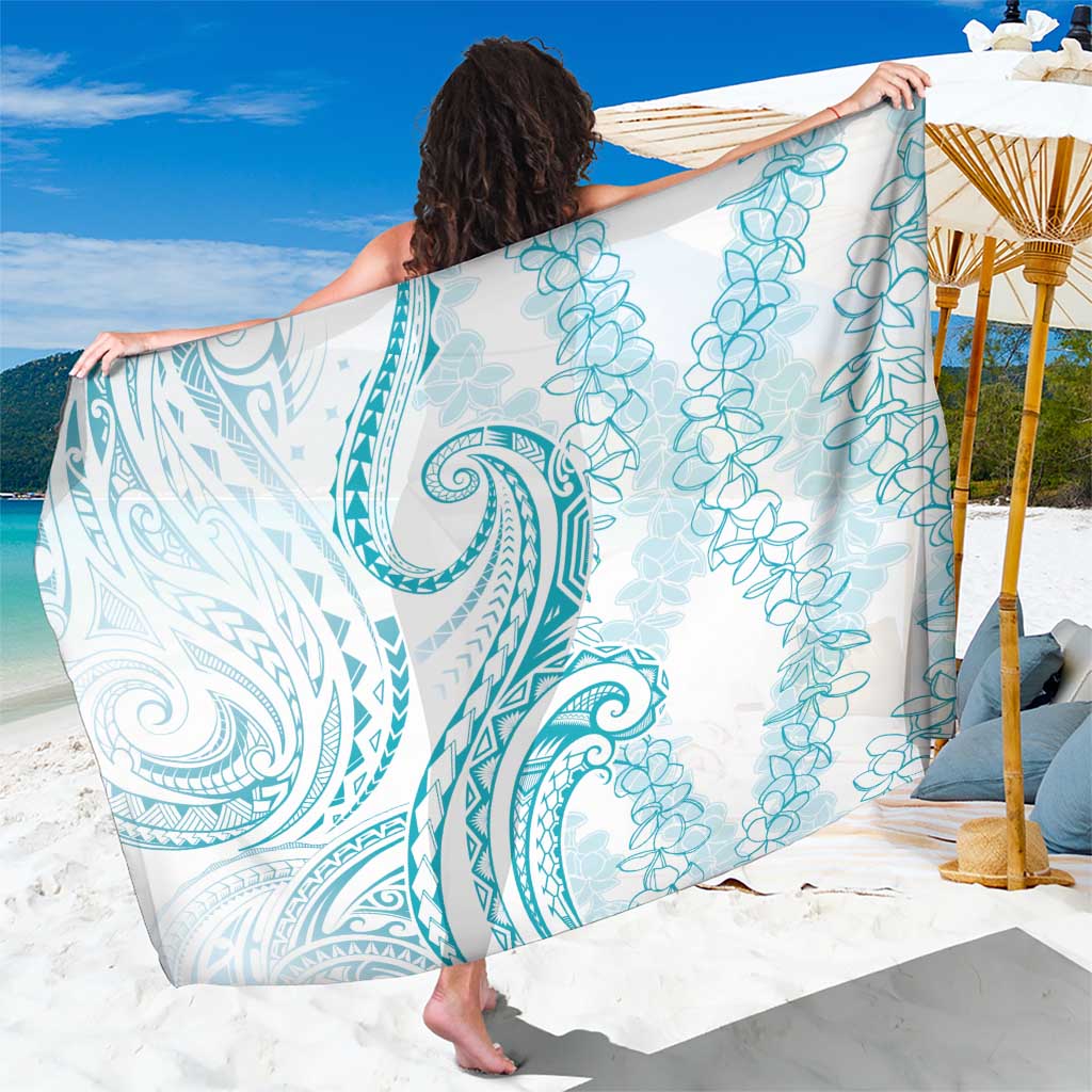 Polynesia Plumeria Lei Sarong White Turquoise Curves Motif LT7 One Size 44 x 66 inches Turquoise - Polynesian Pride