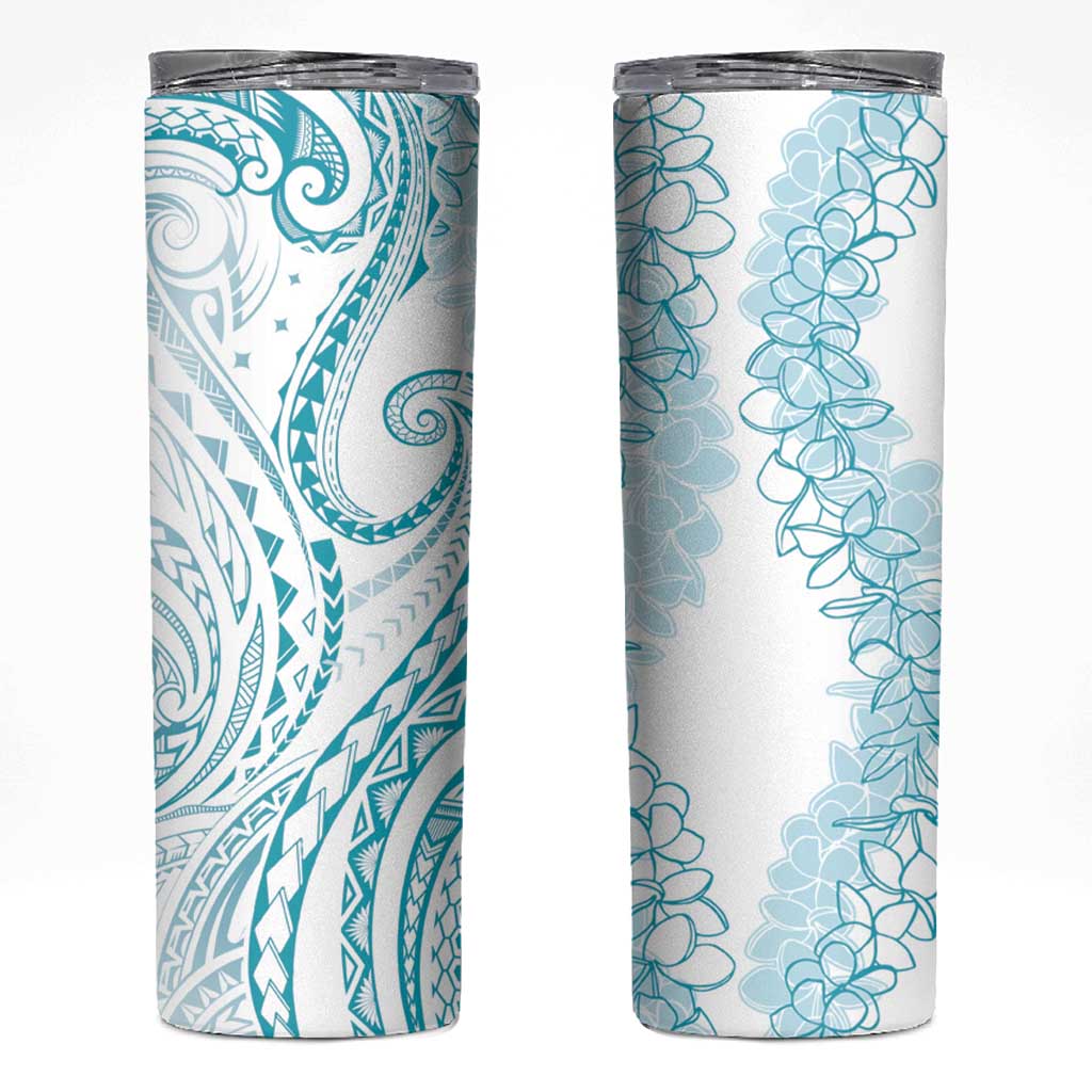 Polynesia Plumeria Lei Skinny Tumbler White Turquoise Curves Motif LT7 Turquoise - Polynesian Pride