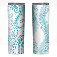 Polynesia Plumeria Lei Skinny Tumbler White Turquoise Curves Motif LT7 Turquoise - Polynesian Pride
