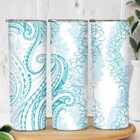 Polynesia Plumeria Lei Skinny Tumbler White Turquoise Curves Motif LT7 - Polynesian Pride