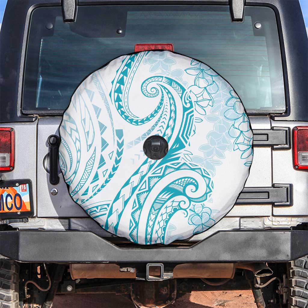 Polynesia Plumeria Lei Spare Tire Cover White Turquoise Curves Motif