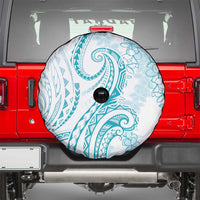 Polynesia Plumeria Lei Spare Tire Cover White Turquoise Curves Motif