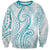 Polynesia Plumeria Lei Sweatshirt White Turquoise Curves Motif