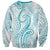 Polynesia Plumeria Lei Sweatshirt White Turquoise Curves Motif
