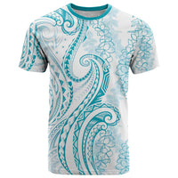 Polynesia Plumeria Lei T Shirt White Turquoise Curves Motif