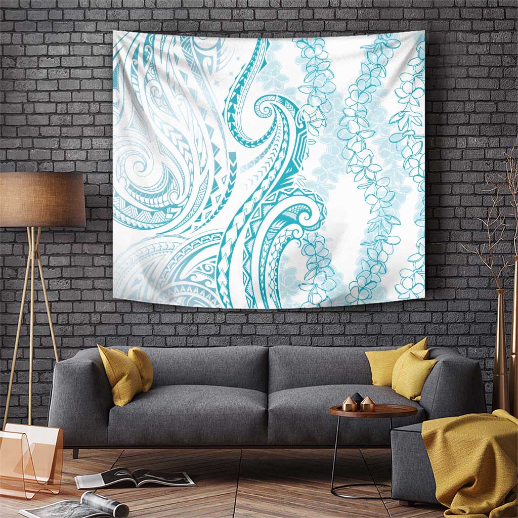 Polynesia Plumeria Lei Tapestry White Turquoise Curves Motif LT7 Turquoise - Polynesian Pride