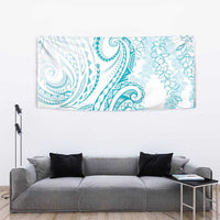 Polynesia Plumeria Lei Tapestry White Turquoise Curves Motif