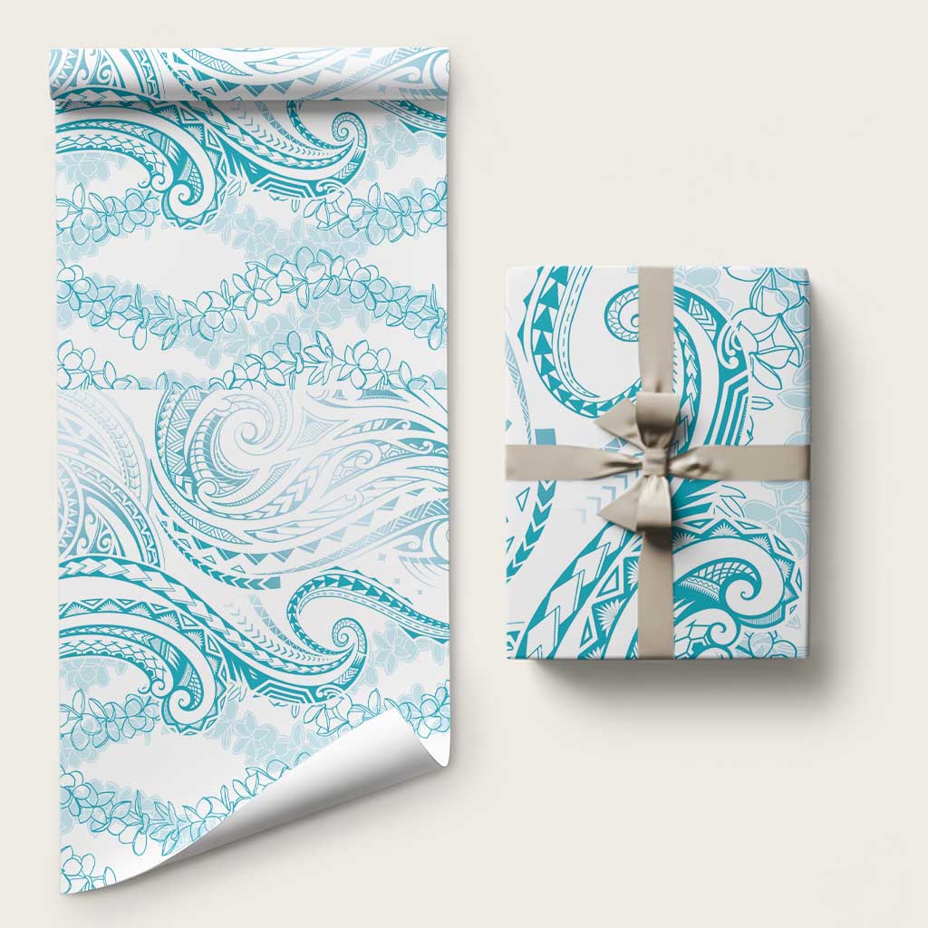 Polynesia Plumeria Lei Wrapping Paper White Turquoise Curves Motif LT7 58" × 23" Turquoise - Polynesian Pride