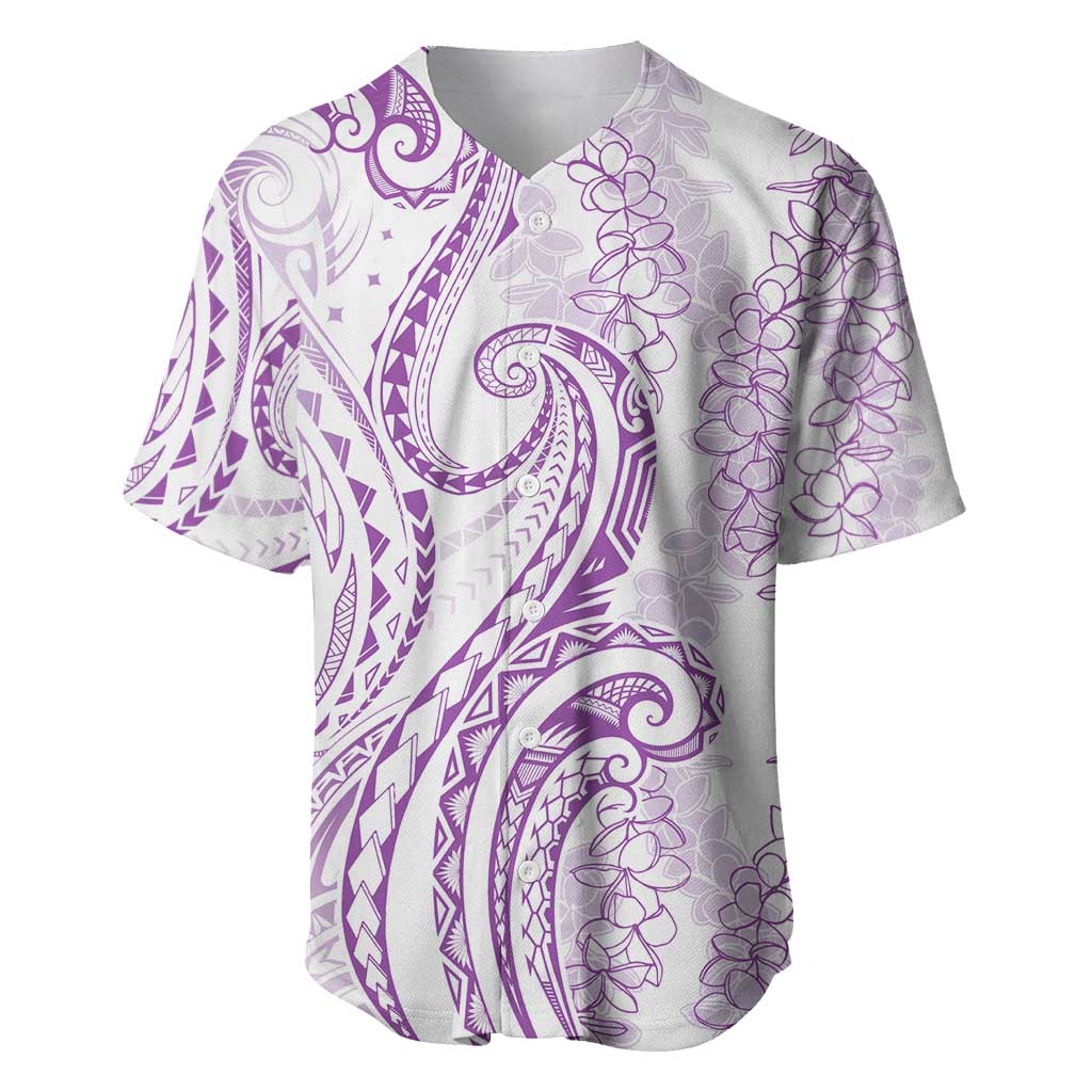 Polynesia Plumeria Lei Baseball Jersey White Violet Curves Motif